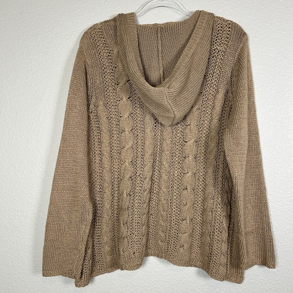 Talbots plus size 2X petite cable knit hooded sweater mercerized cotton brown - Picture 8 of 11